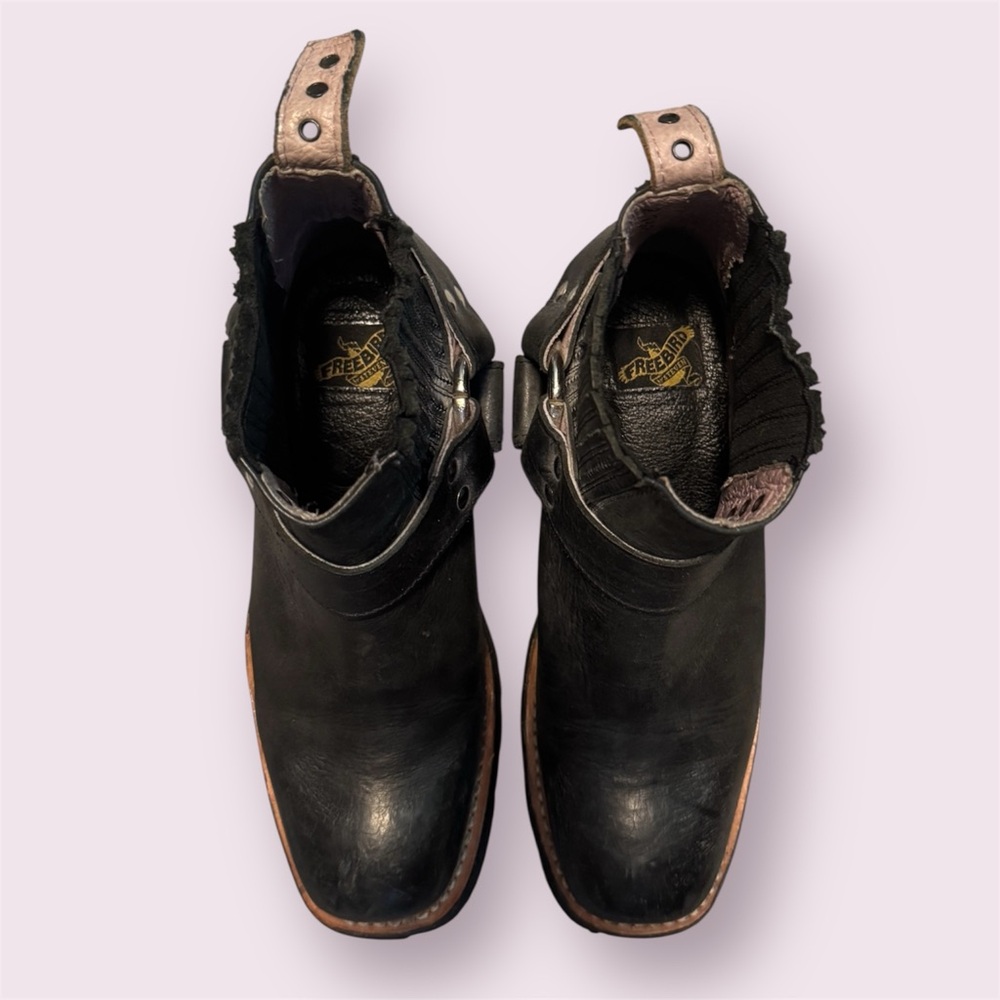 Freebird | Whiskey Black Leather Harness Ankle Boots Moto Size 6 - Picture 8 of 12